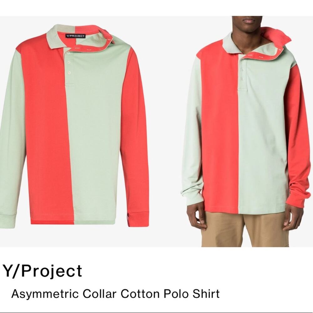 Farfetch - Y Project Asymmetrical Cotton Polo Collar Shirt in Orange and Green